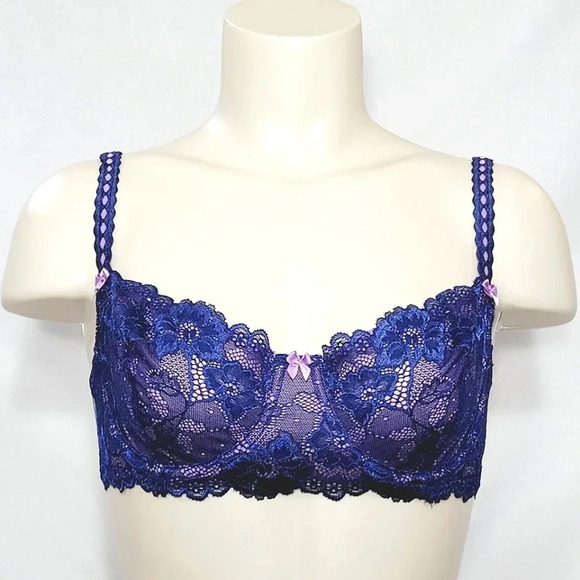 38C Felina 5894 Harlow Sheer Lace Full Bust Bra Navy Blue NWT - Picture 2 of 10